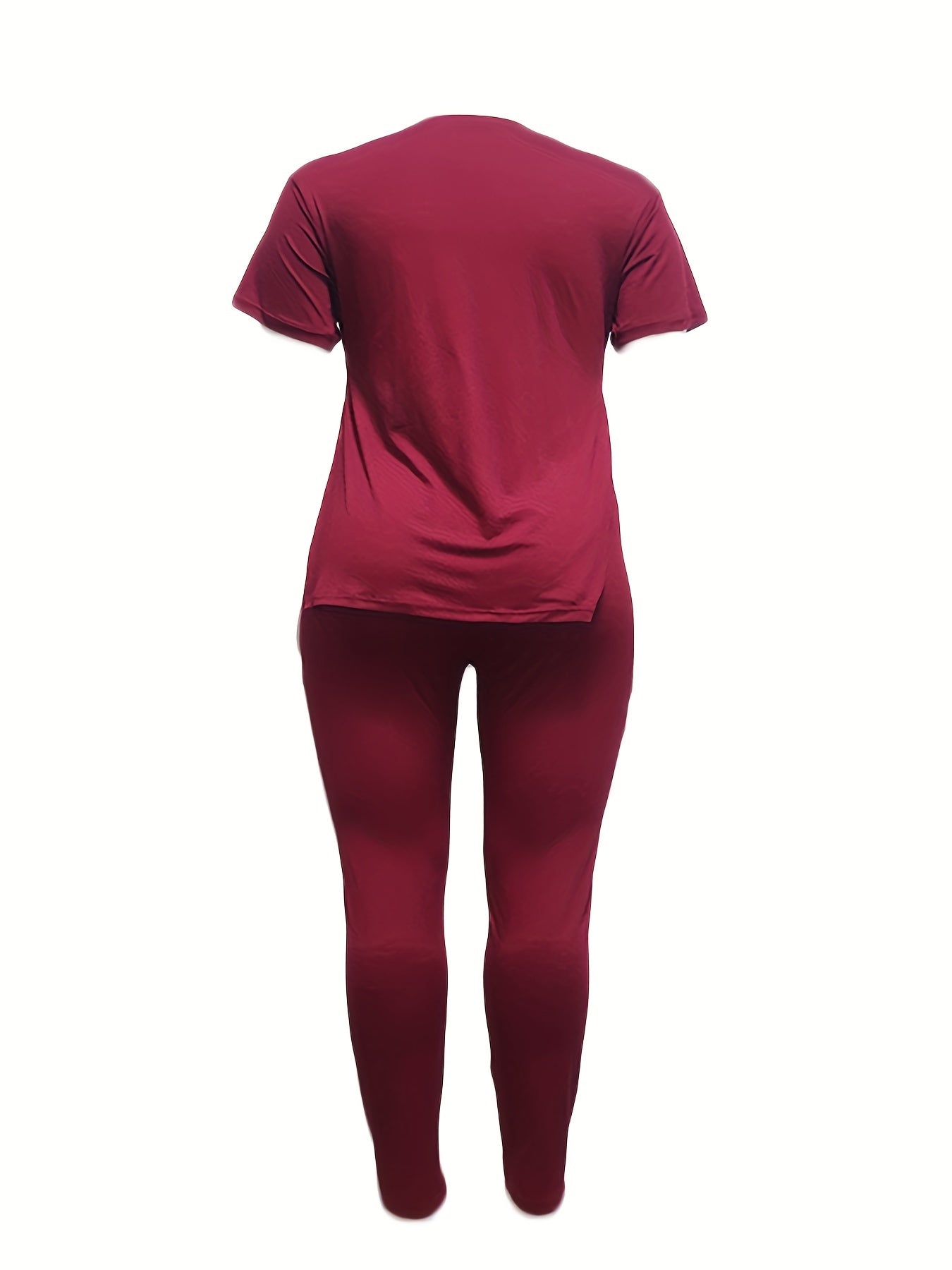 Women's Plus Letter Print T-shirt & Skinny Pants 2pcs Outfits Set
