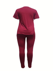 Women's Plus Letter Print T-shirt & Skinny Pants 2pcs Outfits Set