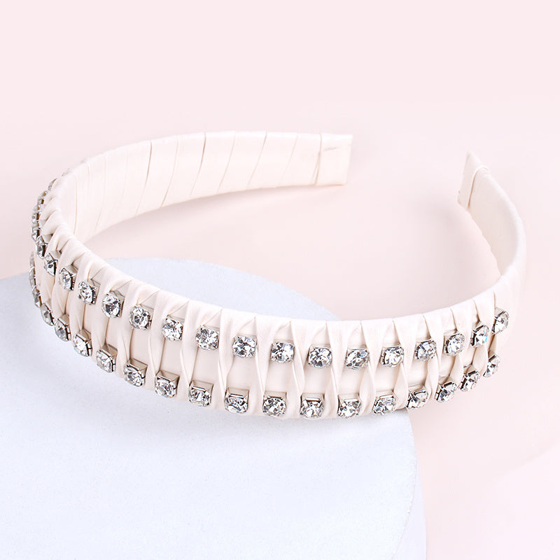 Hand Braided Headband Rhinestone Leather Hairband