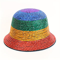Rhinestone Y2K Bucket Hat Casual Block Fisherman Cap