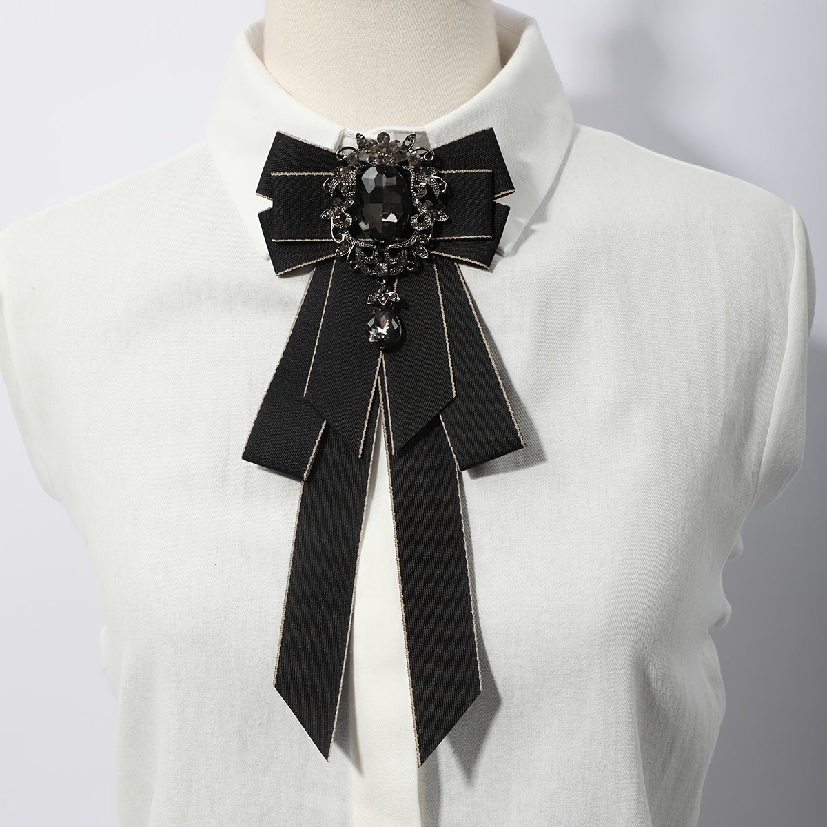 Layer Bow Tie Rhinestone Decor Necktie Womens Long Bowtie