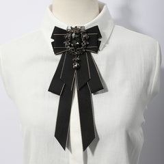 Layer Bow Tie Rhinestone Decor Necktie Womens Long Bowtie