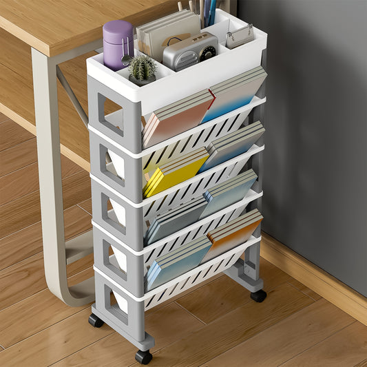 5-6 Level Movable Bookshelf Desk Side Bookshelf