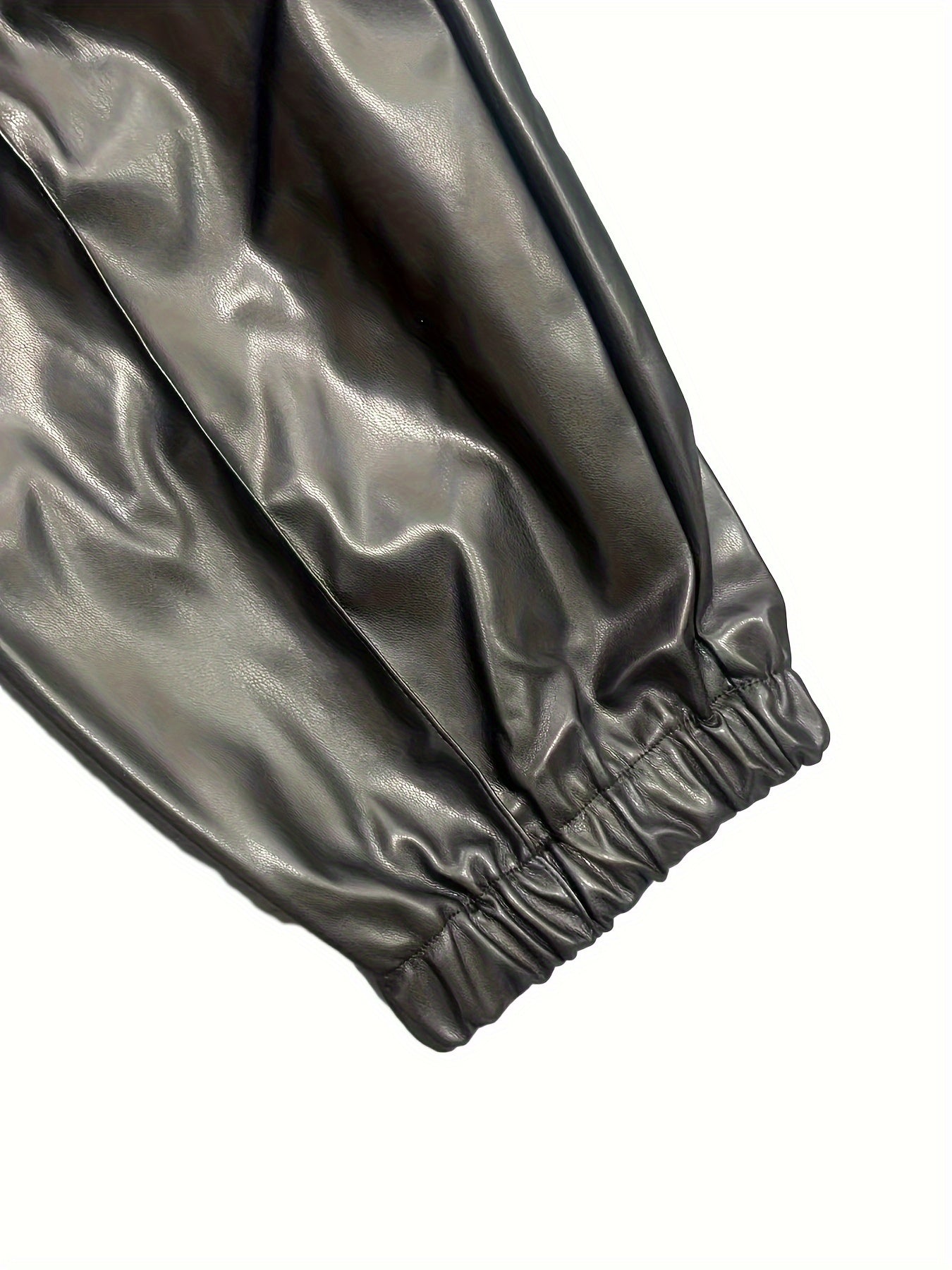  Solid Faux Leather Drawstring Trousers With Pockets