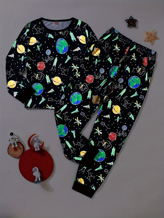 Space Planets Pajama Set for Kids Long Sleeve Top & Pants