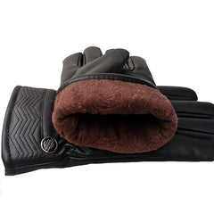Winter Touch Screen PU Leather Gloves Men Thermal Driving Motorcycle