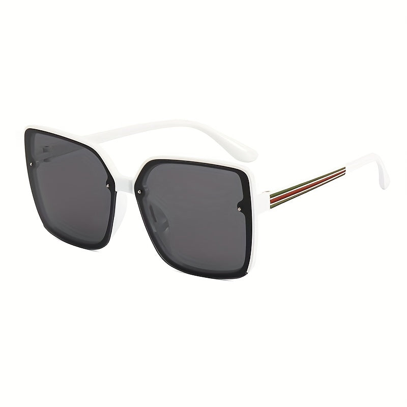Oversized Square Sunglasses Rivet Decor Striped Temple Glasses UV400