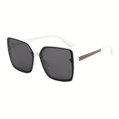 Oversized Square Sunglasses Rivet Decor Striped Temple Glasses UV400