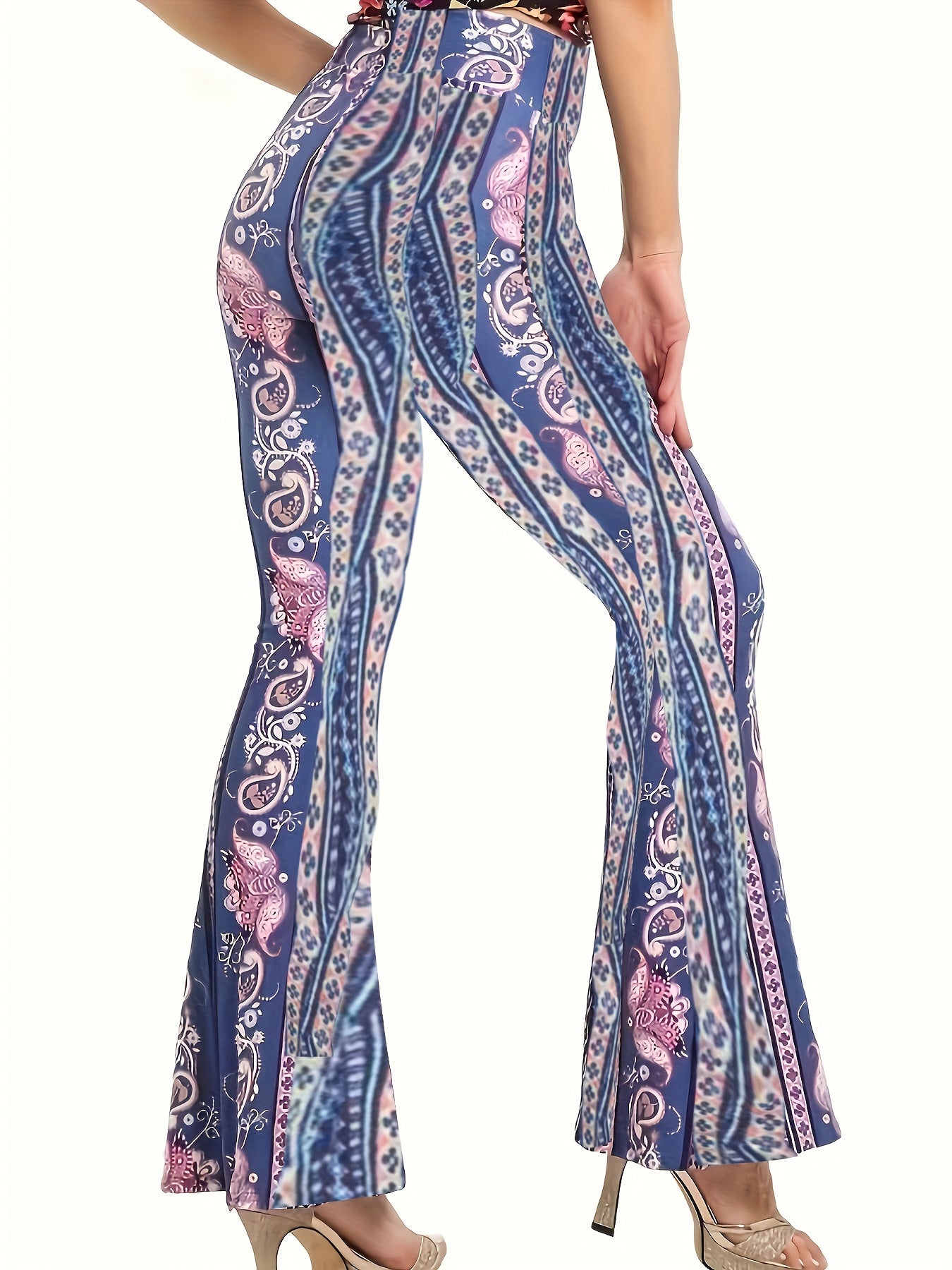 Women's Plus Paisley Floral Print Flared Leg Trousers