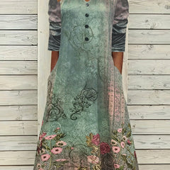  Floral Print Long Sleeve Casual Dress with Pockets