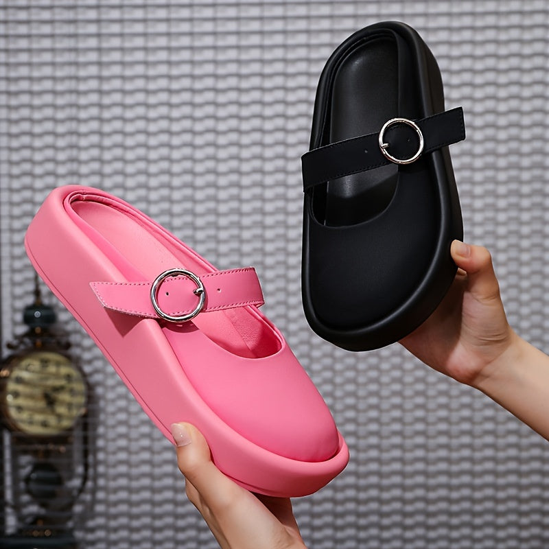 Women's Summer Sandals Closed Toe Slip On Beach Slippers Round Buckle
