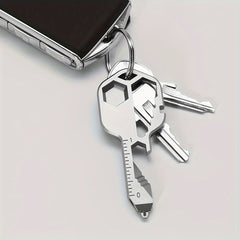 Versatile Key Shaped Pocket Tool Stainless Steel Key Chain Gadget