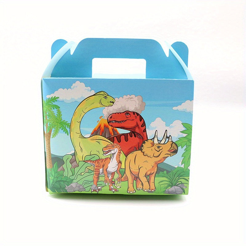 6pcs Dinosaur Theme Gift Bags Carboard Treat Boxes Snack Gable Boxes