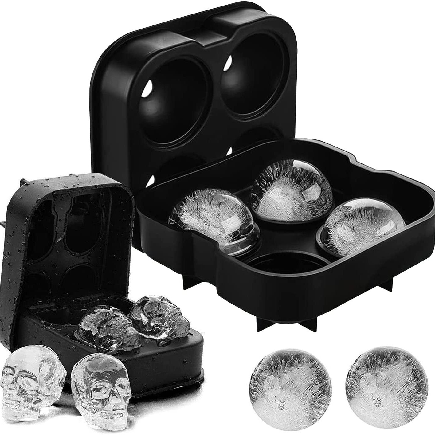 1pc 4 Skull Silicone Ice Ball Trays Halloween Skull Ice Mold