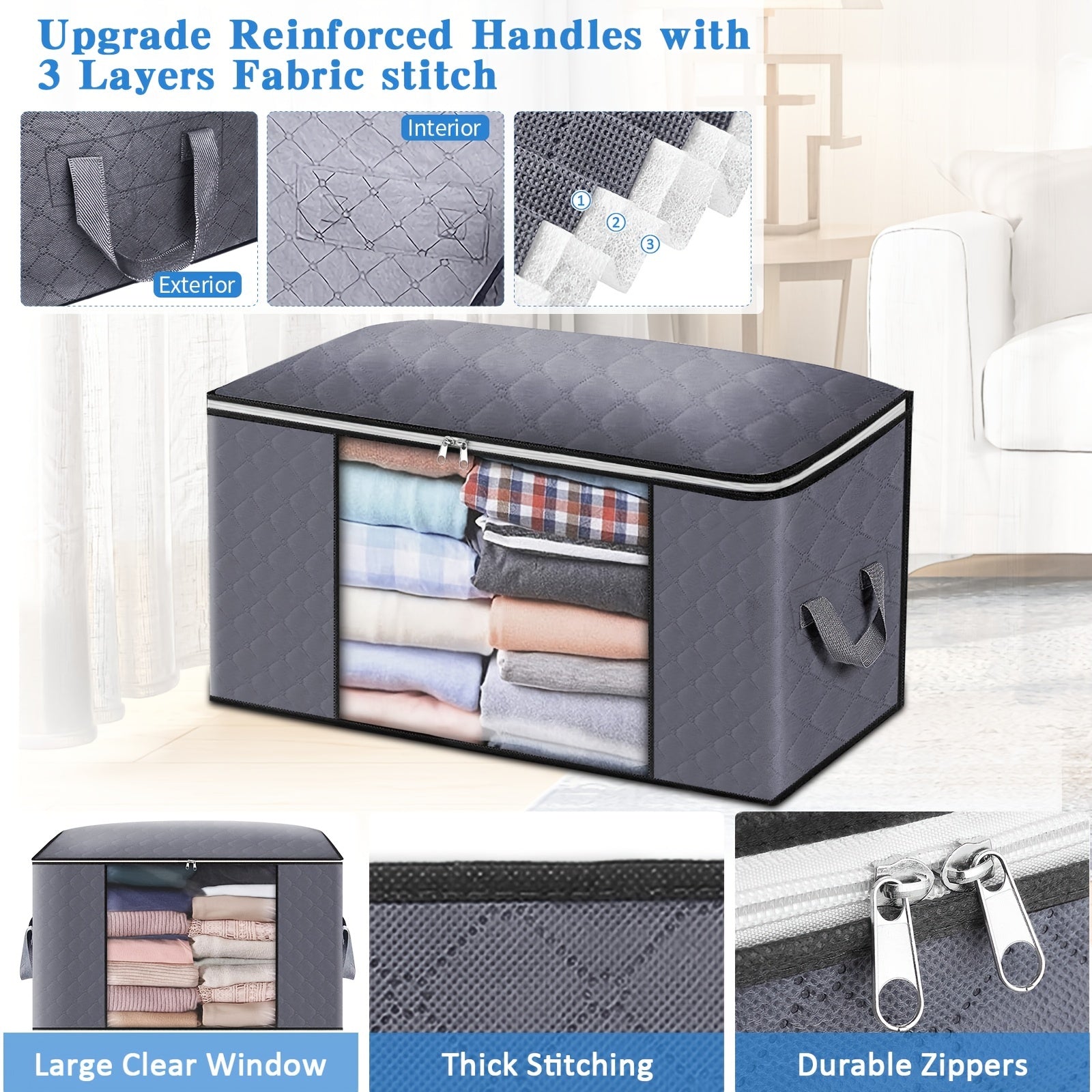 4pcs Non Woven Fabric Clothes Storage Box Large Capacity Basket