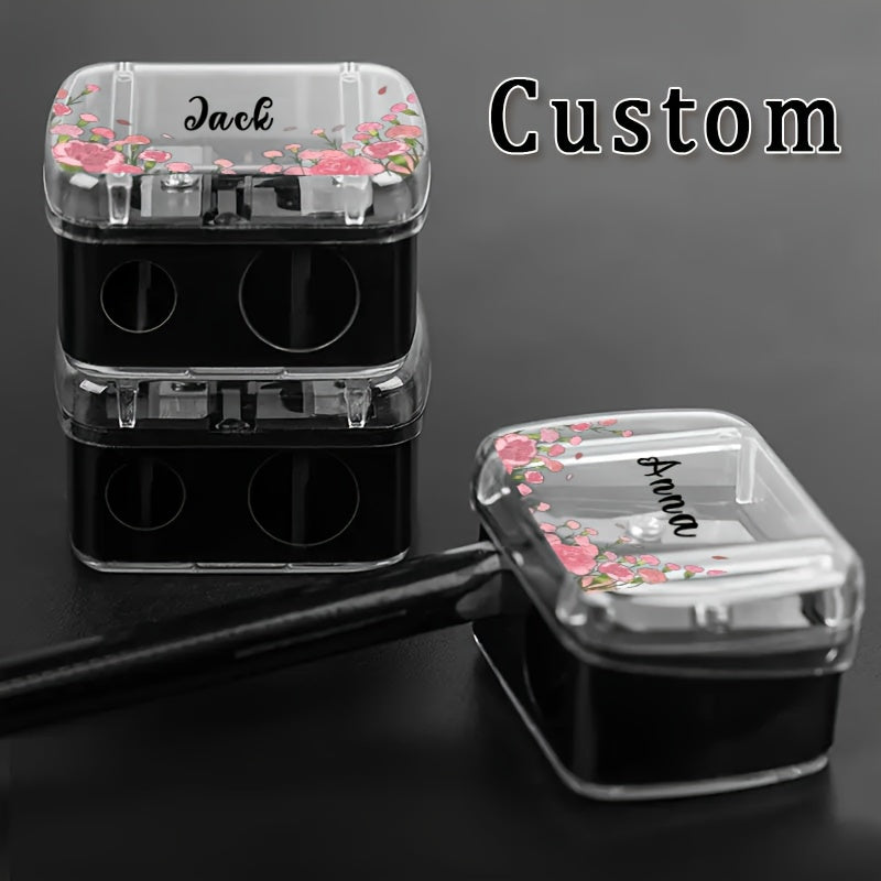 Custom Name Double-Sided Manual Pencil Sharpener with Dust Cover