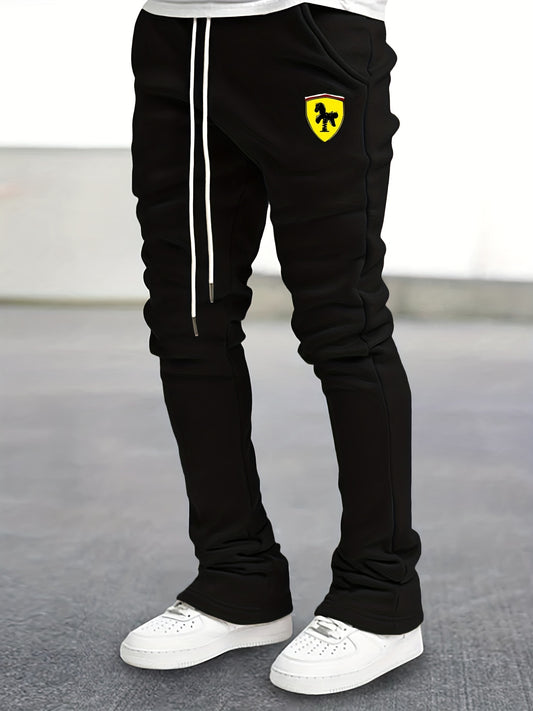 Men's Drawstring Bell bottom Pants Horse Pattern Slim Pants