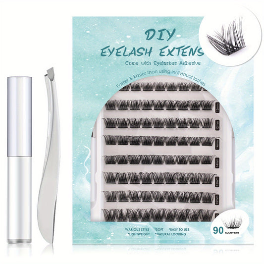 D Curl Long Individual Lash Clusters 90pcs Mixed Tray DIY Eyelash Extensions