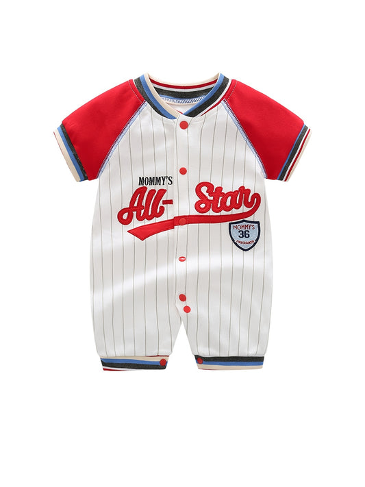 Newborn Block Baseball Romper Stripe Letter Jumpsuit