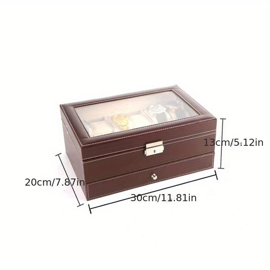 Double Layer Leather Watch Storage Box with 12 Slot