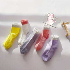 5 Pairs Girls Colorful Breathable Cotton Ankle Socks for Summer and Spring