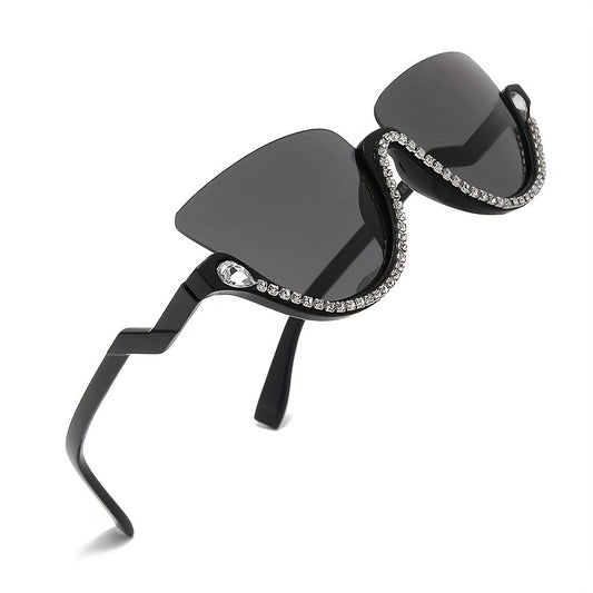 Y2K Cat Eye Semi Rimless Sunglasses with Rhinestones