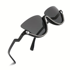 Y2K Cat Eye Semi Rimless Sunglasses with Rhinestones