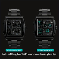 LED Square Quartz Watch Multifunctional Waterproof Outdoor Casual