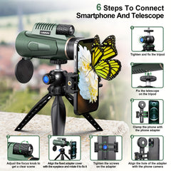 12x50 HD Monocular Telescope for Bird Watching Hiking Camping
