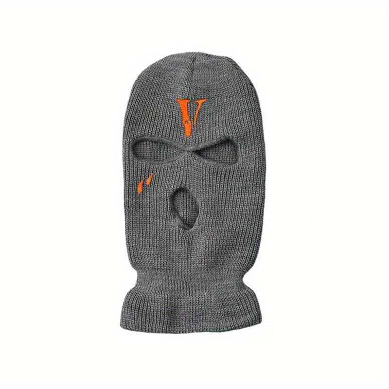 Men's Embroidered V Riding Hooded Warm Hat