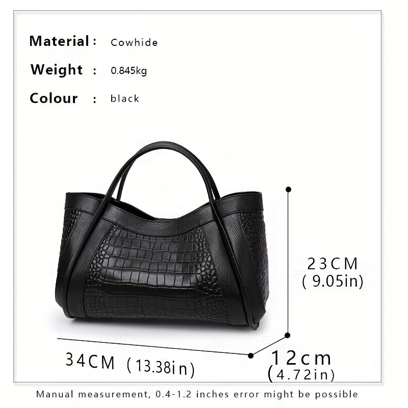 Crocodile Embossed Large Capacity Zipper Tote Bag