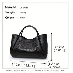 Crocodile Embossed Large Capacity Zipper Tote Bag