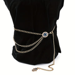 Devil's Eye Metal Waist Chain Layered Tassel Waistband for Women