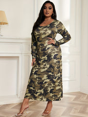  Sexy Camo Print Long Sleeve Maxi Dress