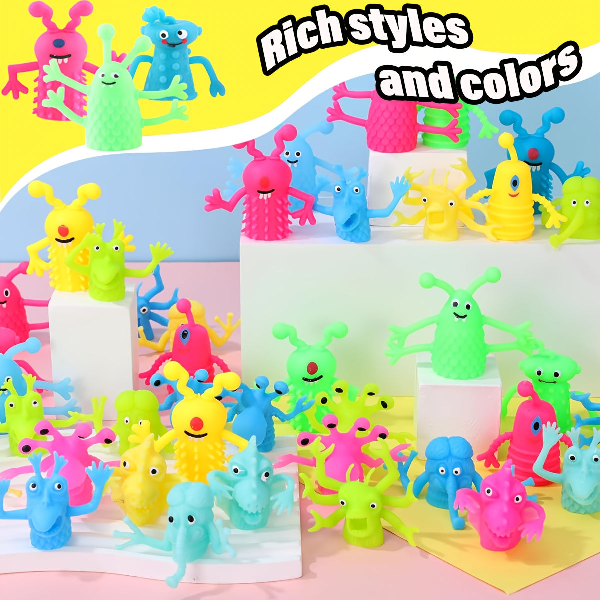 20pcs Monster Stretchy Fidget Finger Puppets Soft Rubber Dolls for Party