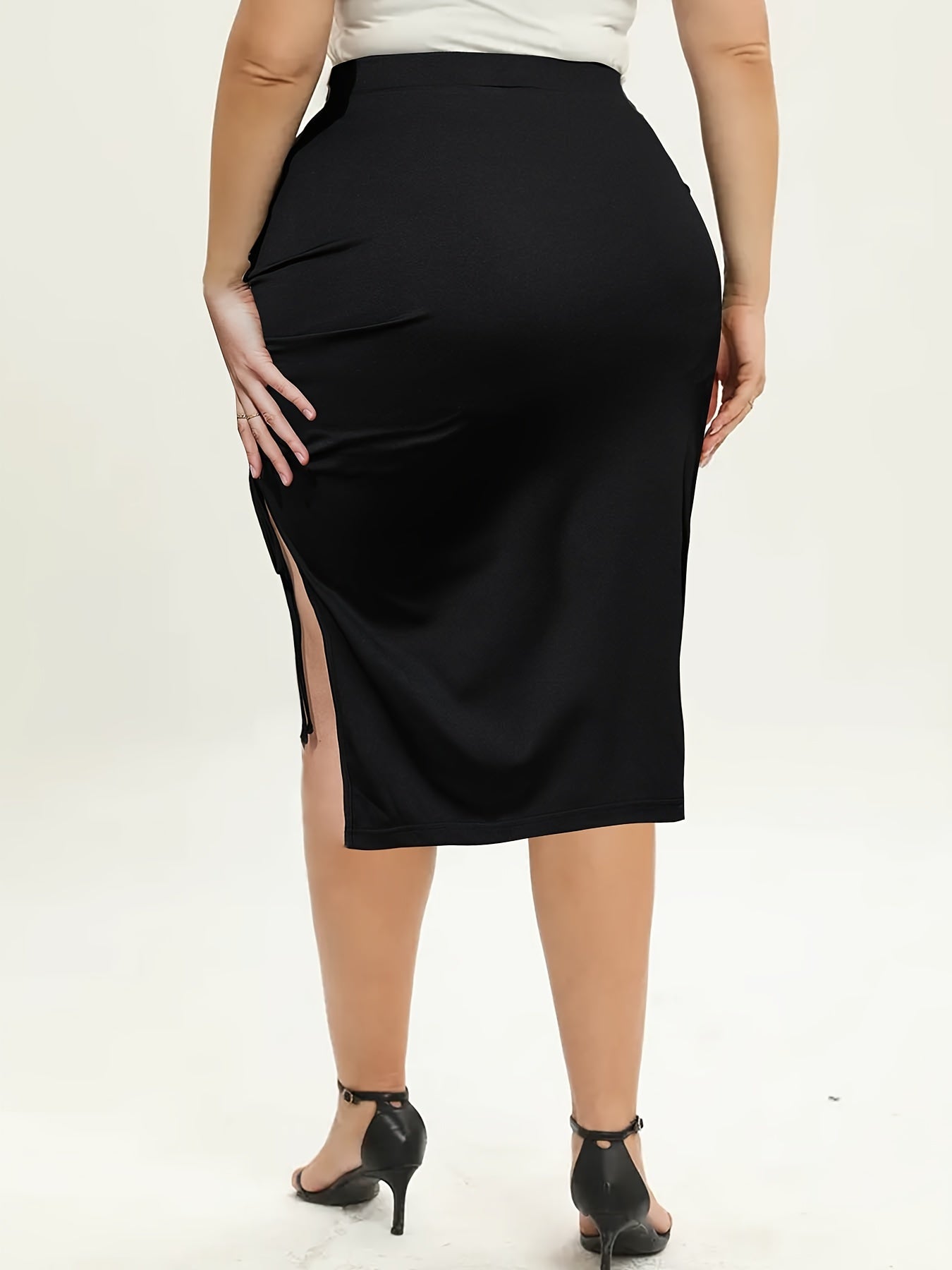  Skirt Women's Plus Elastic Side Tie Split High Rise Bodycon Skirt