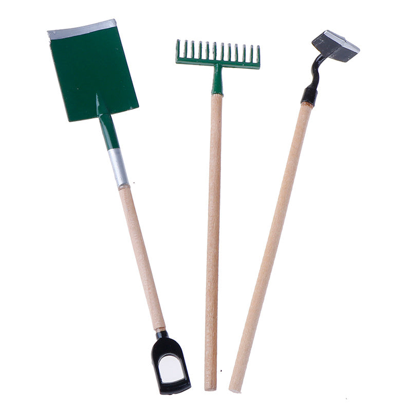 Doll House Mini Garden Toy Set Of 3 Ornaments Snow Shovel Rake Elf Accessory