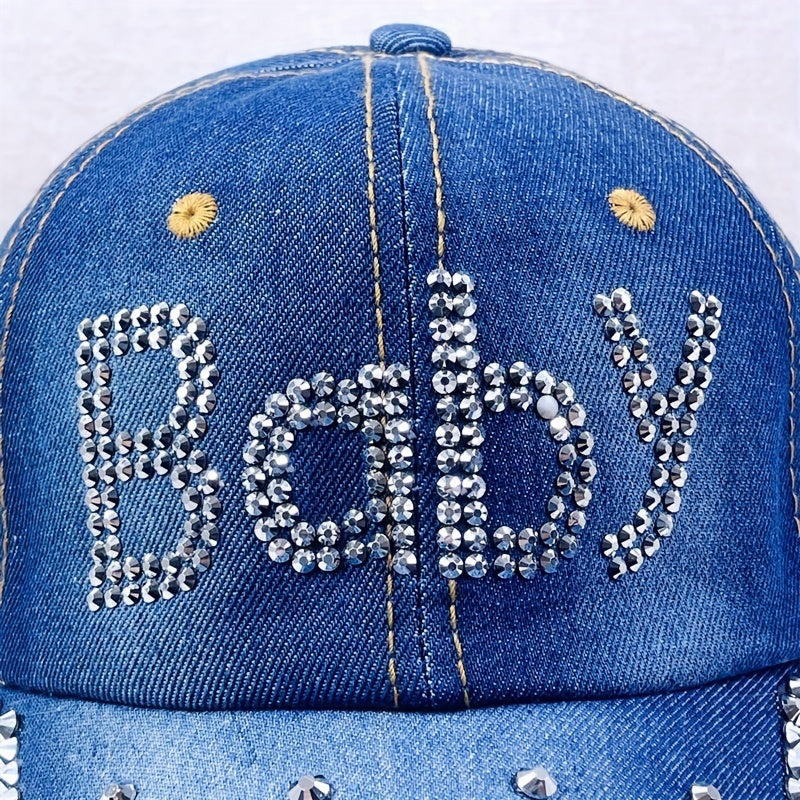 Rhinestone BABY Baseball Cap Denim Washed Distressed Dad Hat