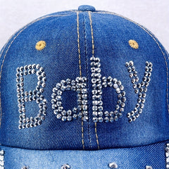 Rhinestone BABY Baseball Cap Denim Washed Distressed Dad Hat