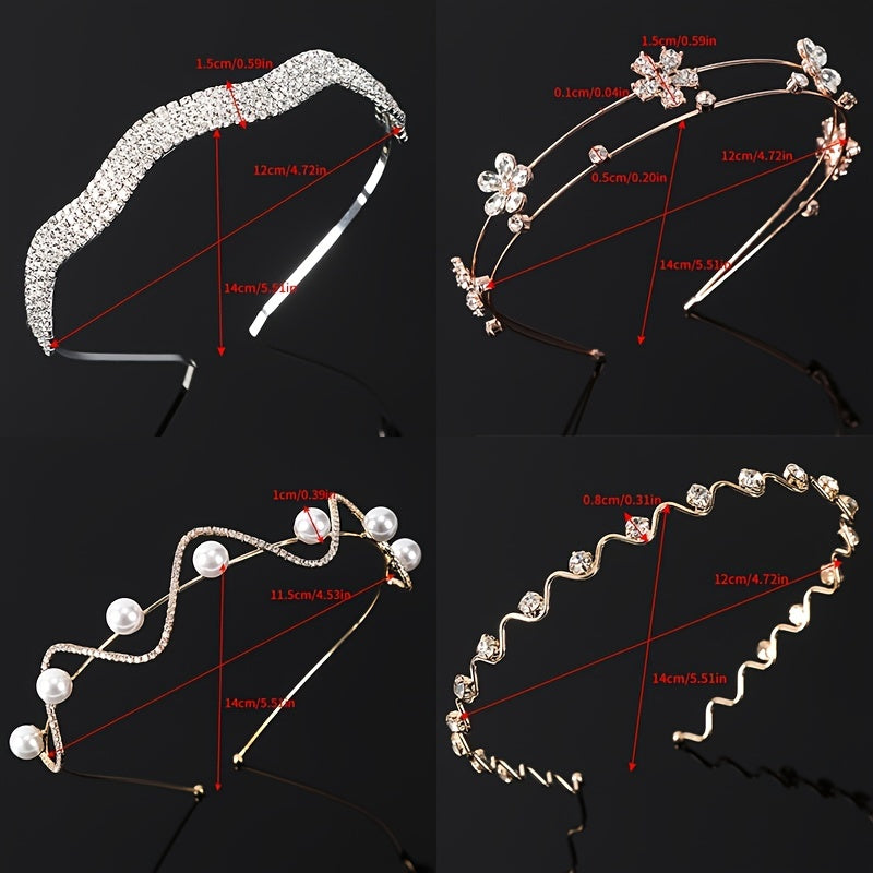 Rhinestone Bezel Hairband Metal Headband Hair Hoop Pearl Hairbands