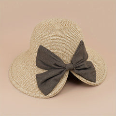 Wide Brim Straw Sun Hat with Bow for UV Protection