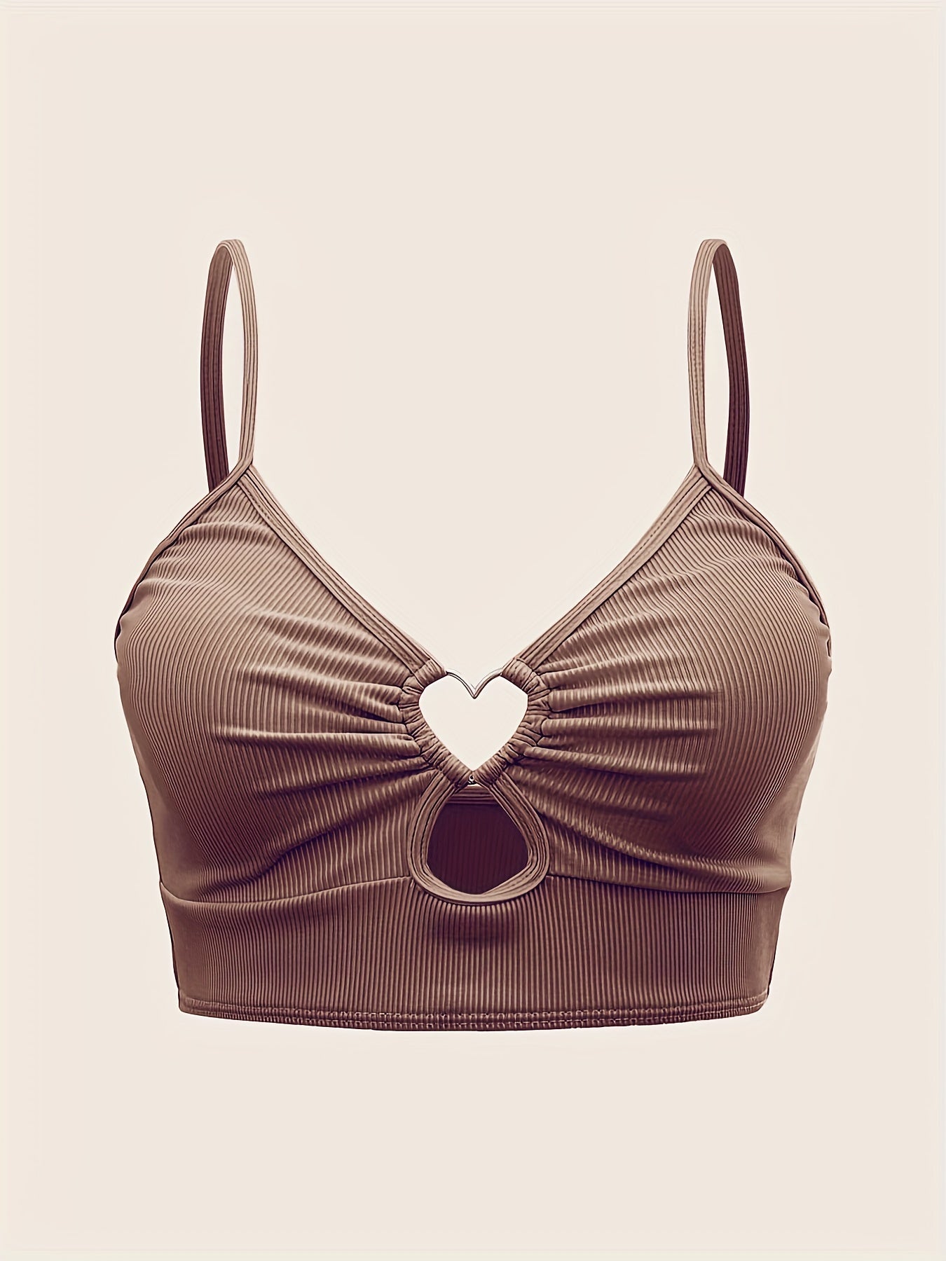 Heart Linked Tankini Top Rib Knit V Neck Beachwear Top