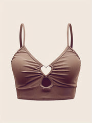 Heart Linked Tankini Top Rib Knit V Neck Beachwear Top