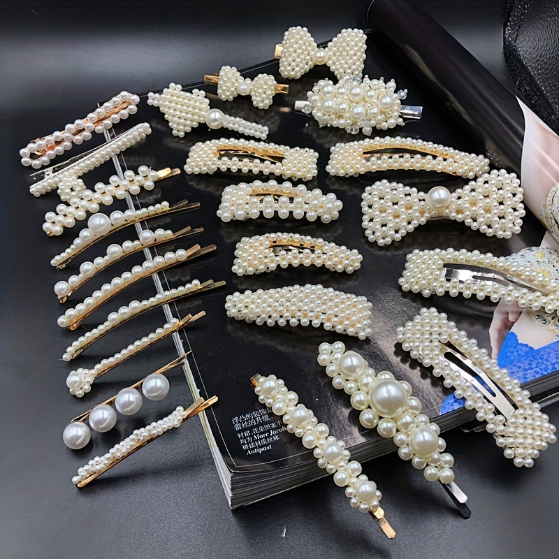 Faux Pearl Snap Clip Bobby Pin Duck Billed Clip Head Jewelry Hair Accessories