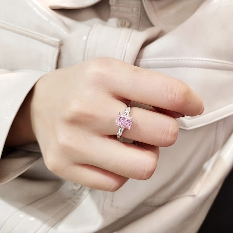 Square Pink Zircon Ring Size 5 10