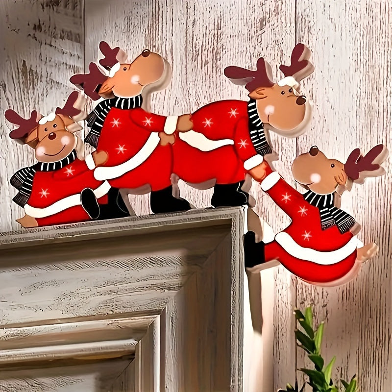 Christmas Santa & Reindeer Wooden Door Frame Decor