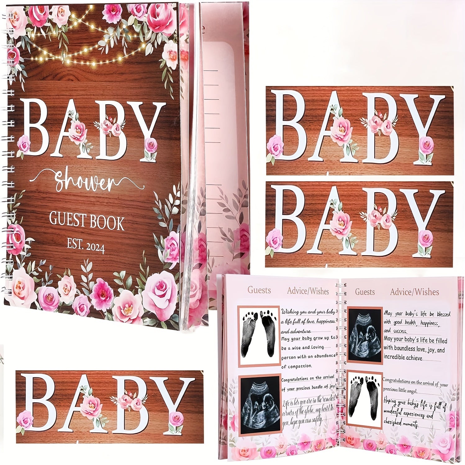 Floral Shower Guest Book Memory Book for Girls & Boys