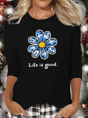Floral Print Lounge Top Crew Neck Women's Loungewear