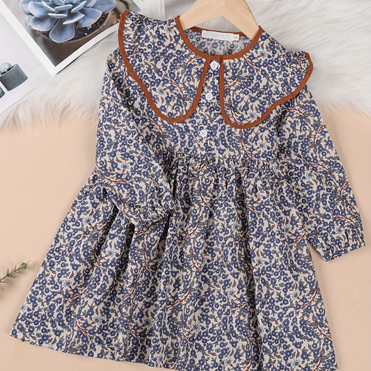 Girls Floral Cotton Long Sleeve Dress