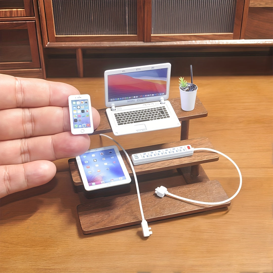 5pcs 1:6 Scale Digital Device & Coffee Set Metal Smartphone Tablet Laptop Alloy
